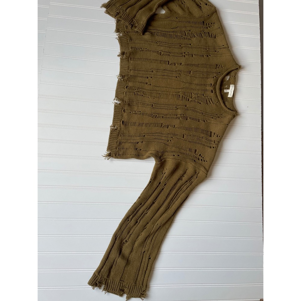 Open Knit Sweater Women Sz M Layer Military Green Distressed Fairy Grunge Goblin - Picture 7 of 11